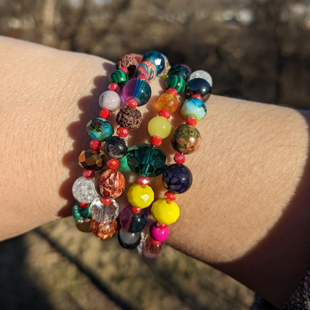 NEW JASPER Crystals LAVA STONE Beaded Bracelet Coil Glass Beads Sparkly Handmade - Picture 7 of 10